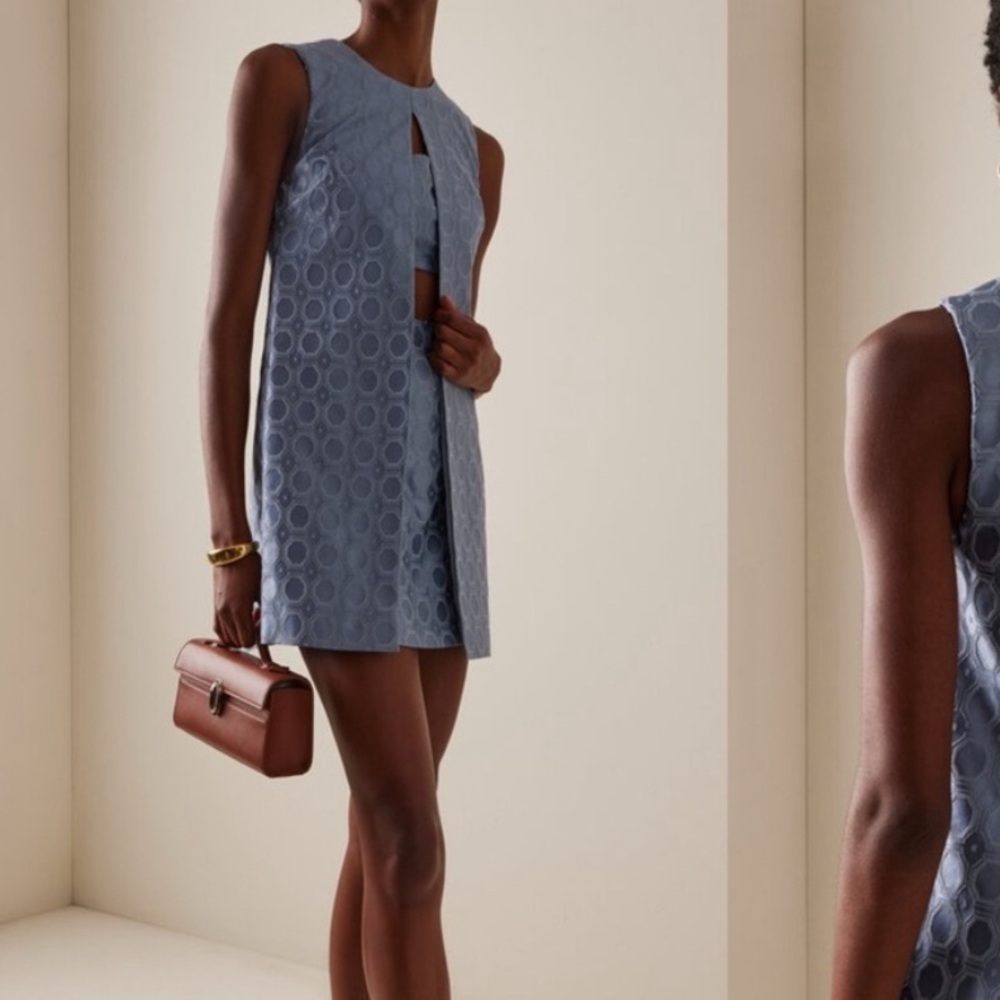 ALEXIS Asha Layered Cutout Jacquard Cotton Blend Mini Dress Blue